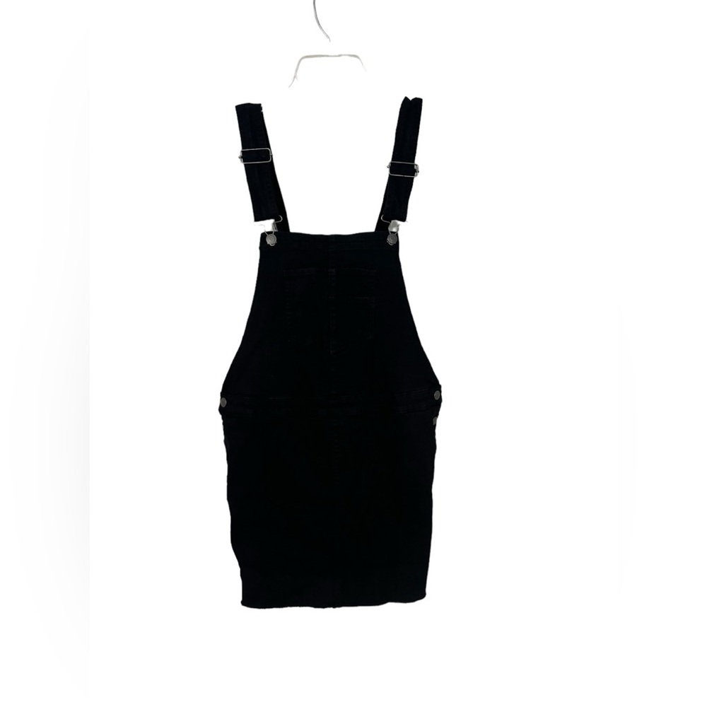 Maurices Black Denim Jean Overalls Skirt Dress Frayed Hem  Size M